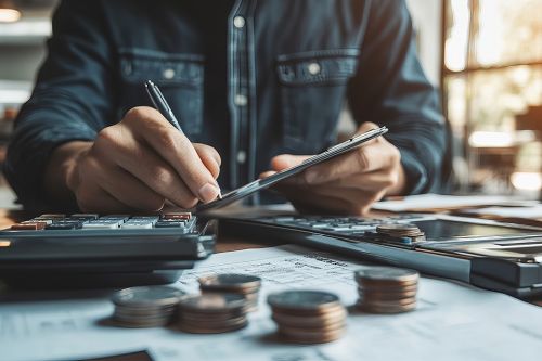 Person mit Stift und Taschenrechner