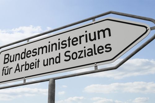 Verkehrszeichen mit der Aufschrift Bundesministerium für Arbeit und Soziales